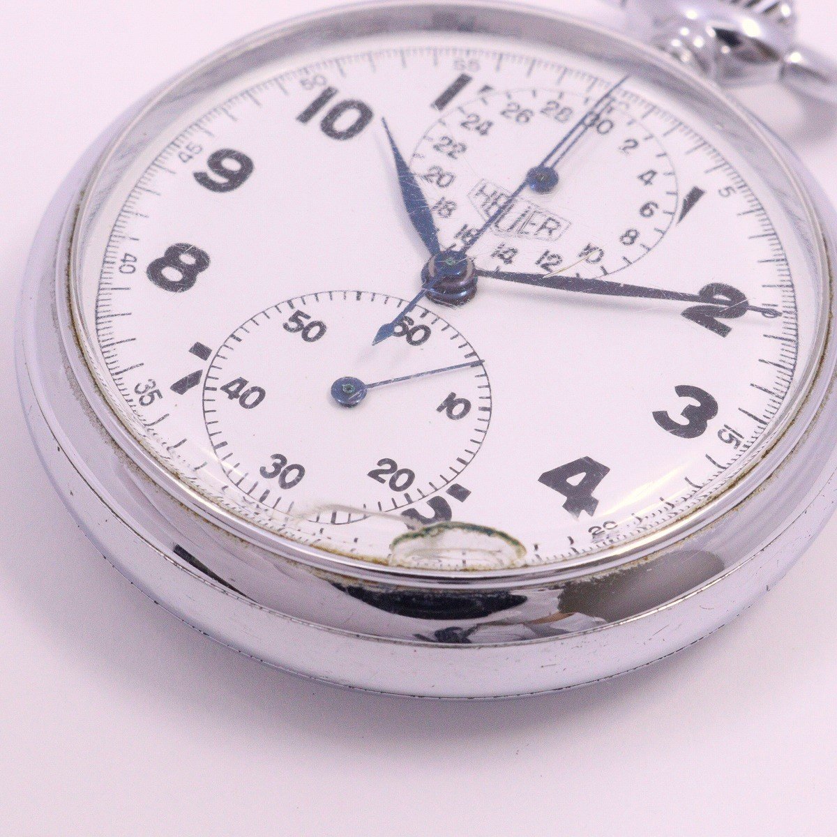 【中古】HEUER ホイヤー 懐中時計 手巻き クロノグラフ 白文字盤 「ニッポン放送」刻印あり【いおき質店】