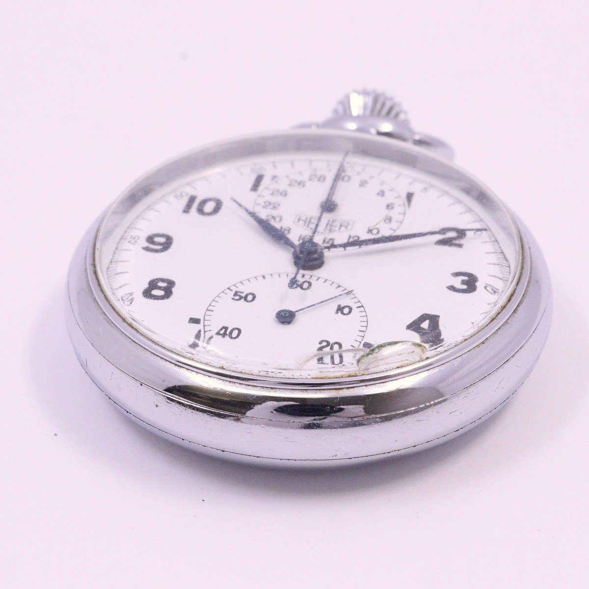 【中古】HEUER ホイヤー 懐中時計 手巻き クロノグラフ 白文字盤 「ニッポン放送」刻印あり【いおき質店】