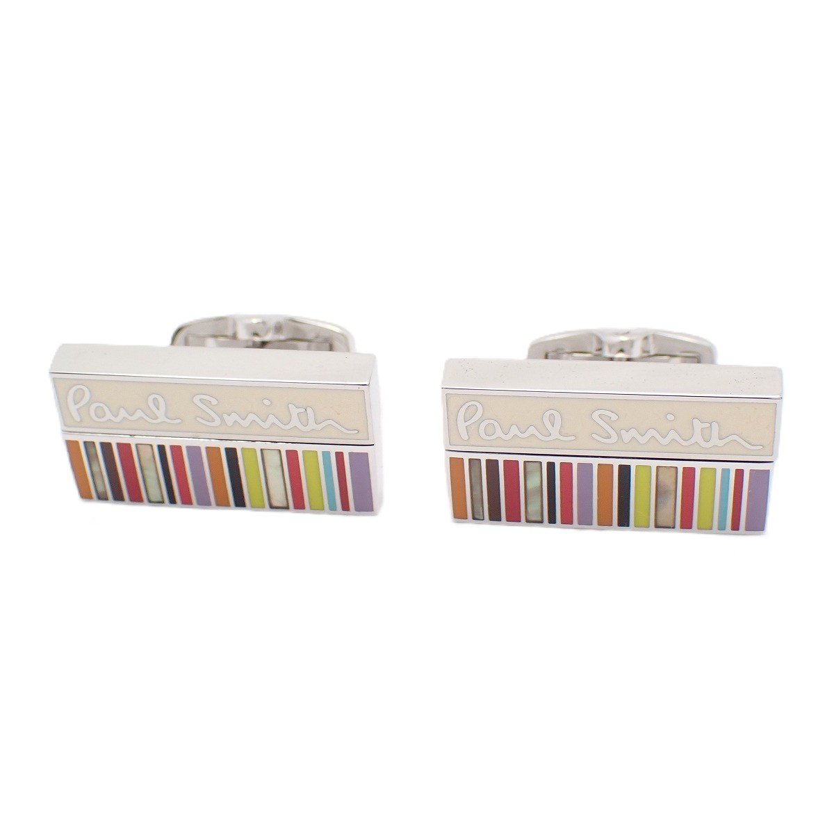 Rakuten - 【中古】Paul Smith ポールスミス スクエア ボーダー カフス カフリンクス シルバー色金具【いおき質店】