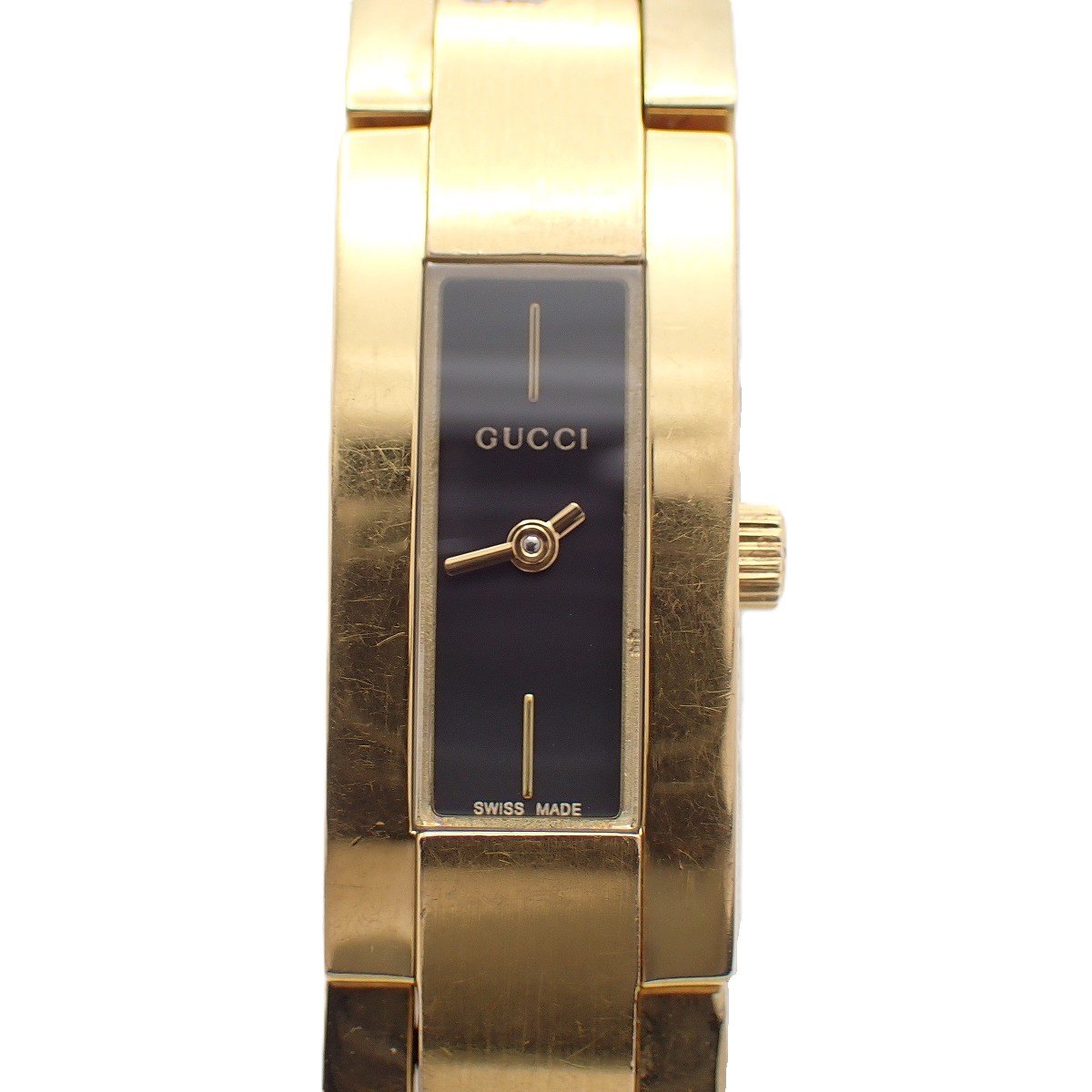 GUCCI - 【中古】グッチ 4600L ブレスウォッチ クォーツ レディース 腕時計 ゴールドGP 黒文字盤 純正ベルト【いおき質店】