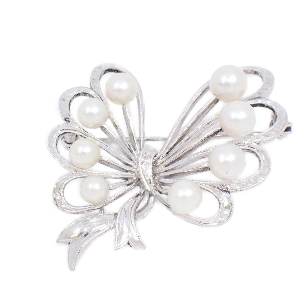 【中古】MIKIMOTO ミキモト リボンモチーフ ブローチ シルバー/パール8粒【いおき質店】...