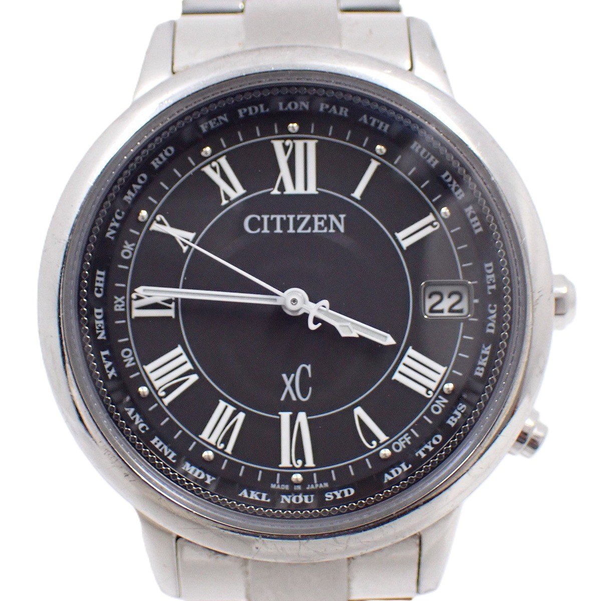 【中古】シチズン XC クロスシー ティタニアラインハッピーフライト エコドライブ電波 ボーイズ 腕時計 チタン 黒文字盤 CB1100-57E【いおき質店】