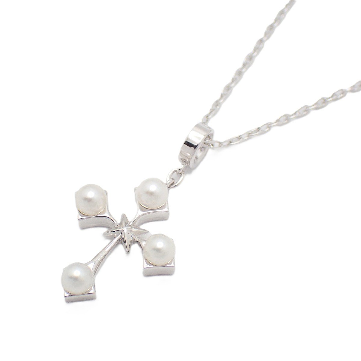 Rakuten - 【中古】【美品】MIKIMOTO ミキモト クロス ネックレス シルバー/パール4粒【いおき質店】