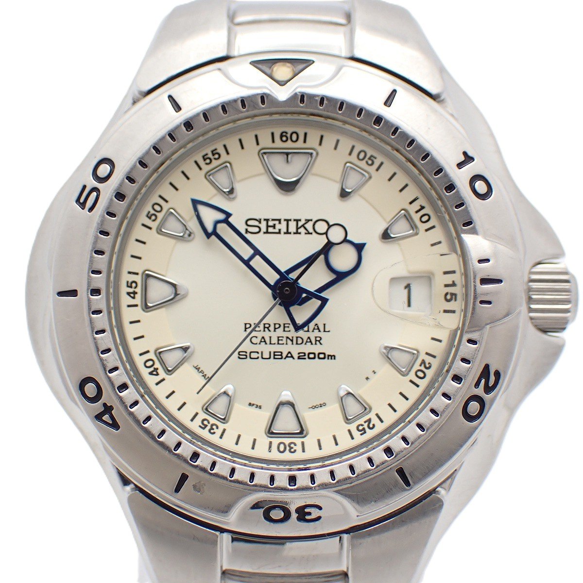 Rakuten - 【中古】SEIKO セイコー スクーバ200M パーペチュアルカレンダー クォーツ メンズ 腕時計 アイボリー文字盤 8F35-0030【いおき質店】