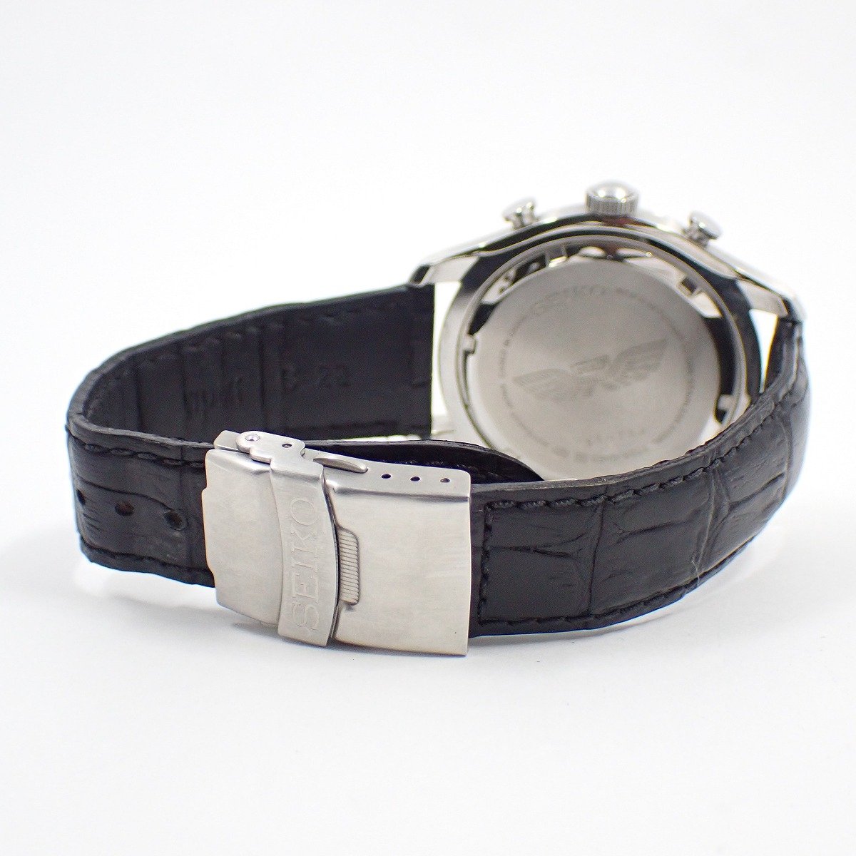【中古】SEIKO セイコー ANAコラボ パーペチュアルカレンダー クロノグラフ クォーツ メンズ 腕時計 黒文字盤 純正ベルト 7T86-0AE0【いおき質店】