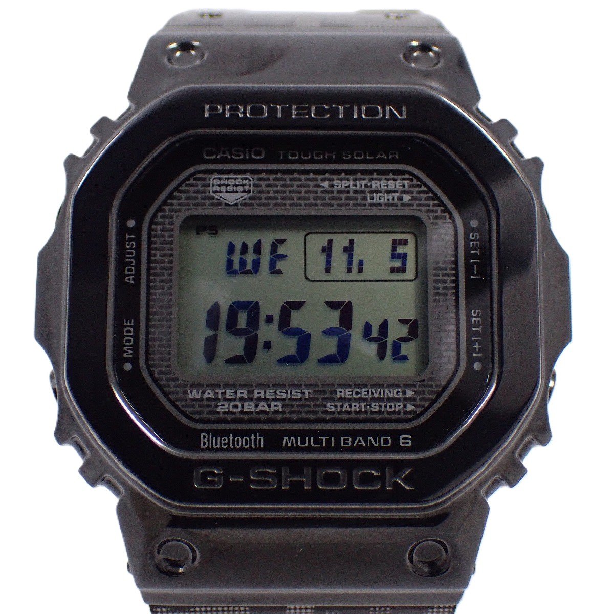 ●型番 ：GMW-B5000EH-1JR●素材：ステンレス（ブラックIP処理）●ベルト：純正SSバンド・3つ折れバックル●タフソーラー●電波受信（マルチバンド6）●20気圧防水●モバイルリンク機能●ワールドタイム5本●ストップウォッチ●タイマー●時刻アラーム5本・時報●パワーセービング機能●フルオートカレンダー●LEDバックライト●ケースサイズ ：W42×H33mm●ベルトサイズ ：腕回り（内径） 18．5cm（予備駒1つ付）付属品：専用箱・ボックス・取扱説明書/保証書（2022年購入※保証期間切れ）・タグUSED品目立つようなダメージなく美品です。★電波受信済みで正常に稼働しております。管理No：37F1175★掲載の商品は全て一点物となっております。インターネット販売と店頭販売を並行しておりますので売り切れている場合がございます。予めご了承下さい。 ＊万が一売り切れの場合は当店より直接メールにてお知らせいたします。