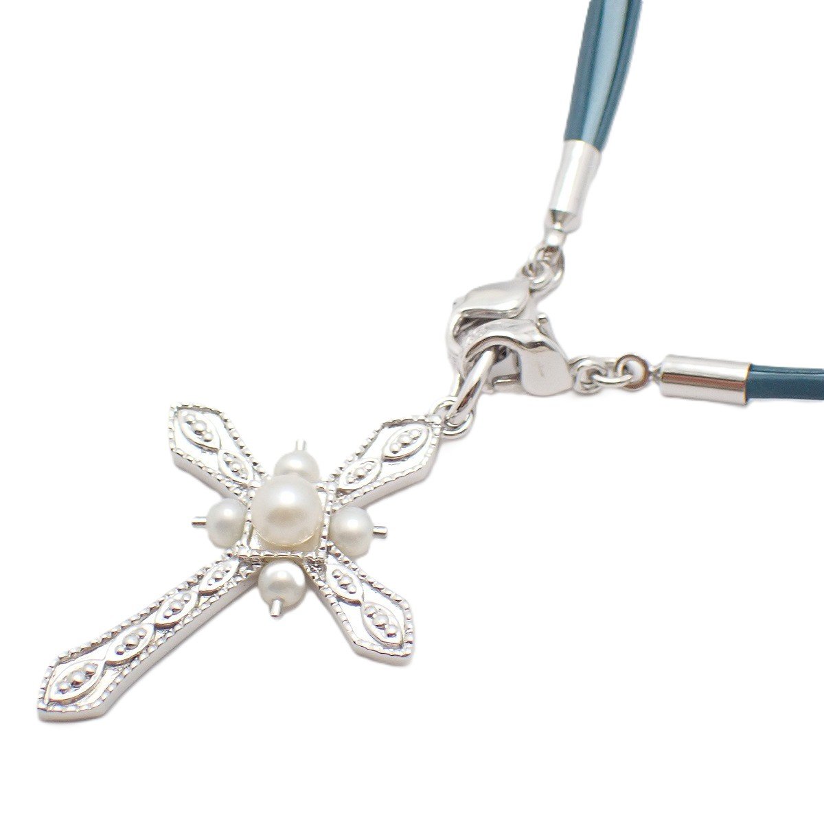 乐天商城 - 【中古】MIKIMOTO PERLITA ミキモトペルリータ クロス ネックレス シルバー/レザー/パール5粒【いおき質店】