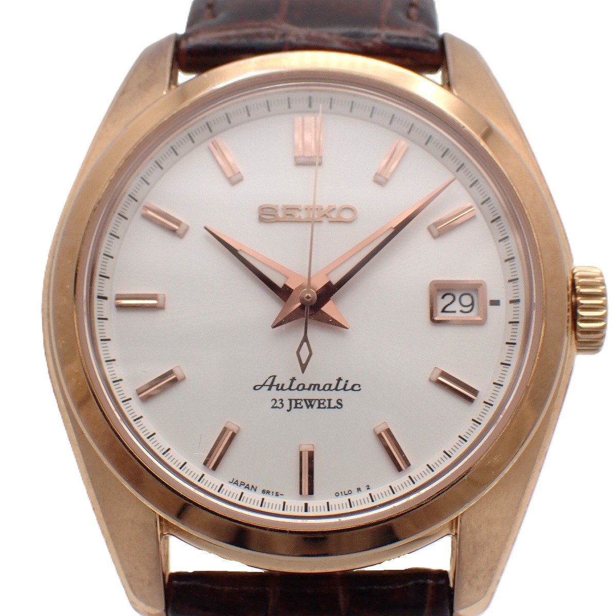 【中古】SEIKO セイコー メカニカル 自動巻き メンズ 腕時計 ピンクゴールド色 シルバー文字盤 ...