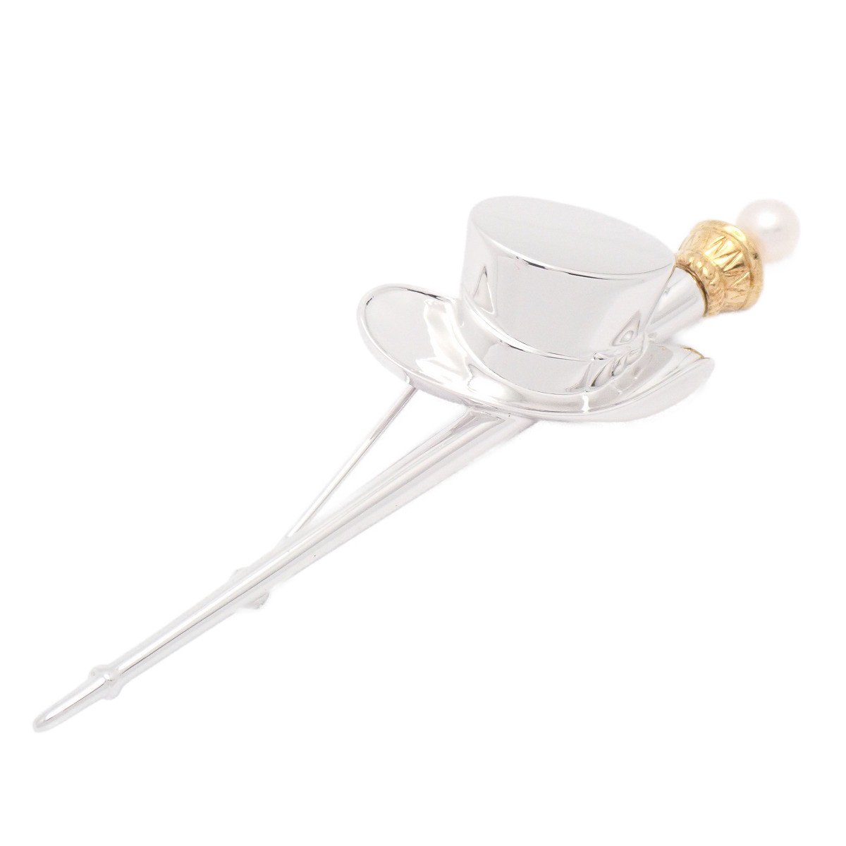 Pearl - 【中古】【美品】MIKIMOTO ミキモト シルクハット ステッキ ブローチ K18YG/シルバー/パール【いおき質店】