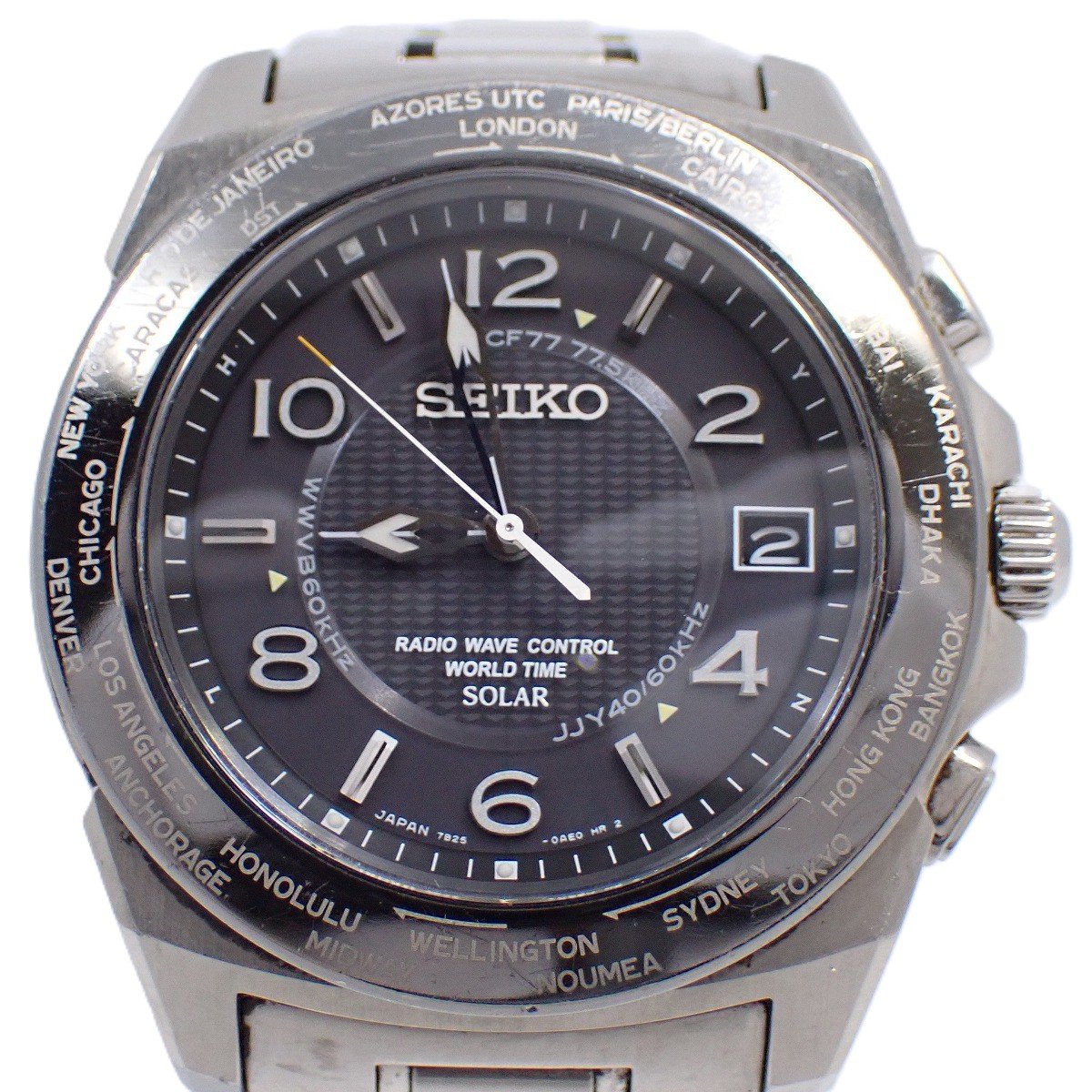 【中古】SEIKO セイコー ブライツ ワールドタイム ソーラー電波 メンズ 腕時計 チタン 黒文字盤 SAGZ021 / 7B25-0AC0【いおき質店】
