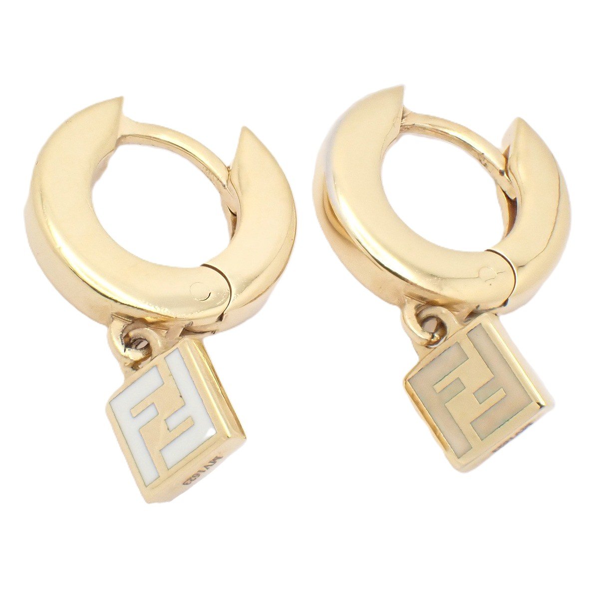 Rakuten - 【中古】FENDI フェンディ フォーエバーフェンディ フープ ピアス ゴールド色金具 ホワイト系【いおき質店】