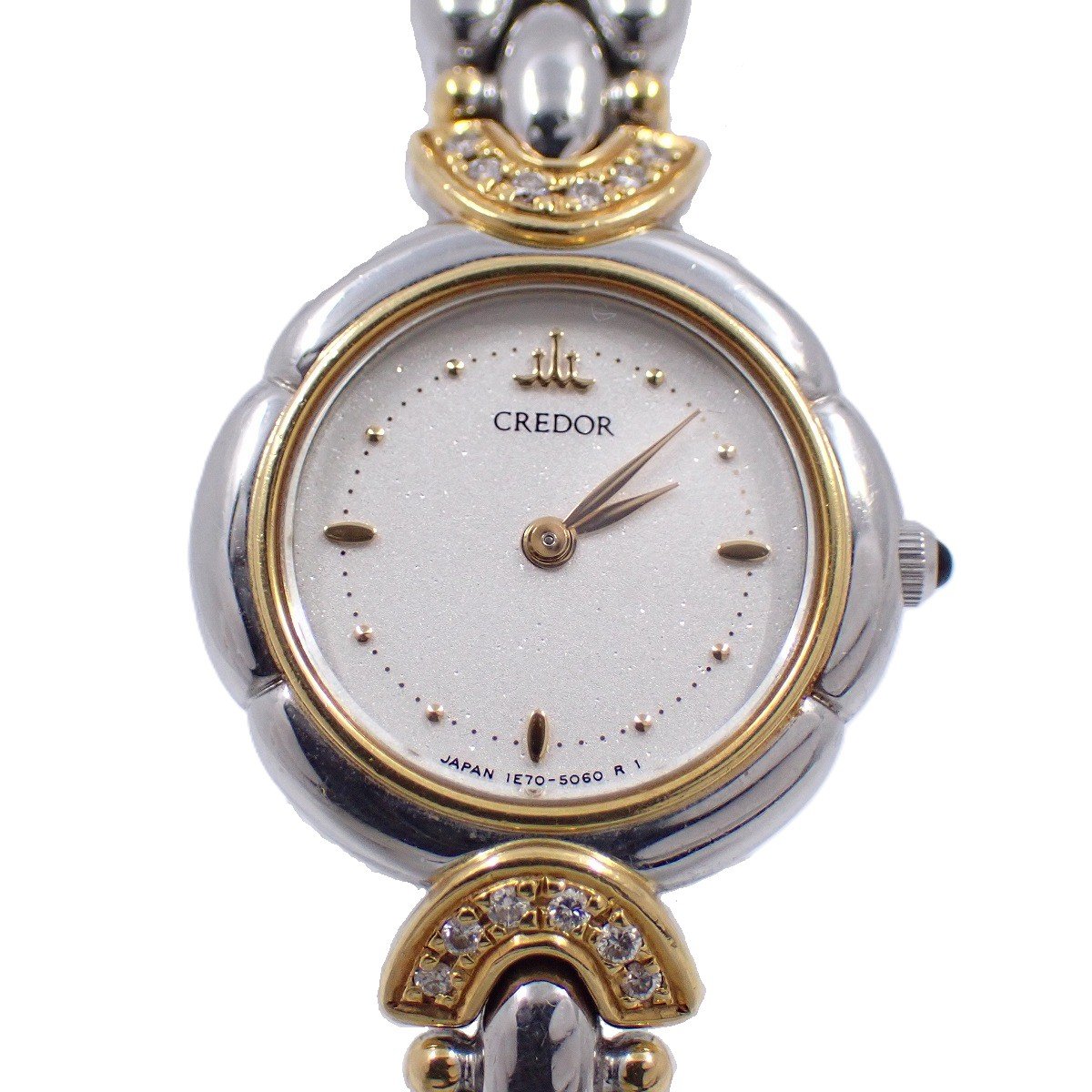 【中古】SEIKO セイコー クレドール 18KT/SS ラグダイヤ クォーツ レディース 腕時計 白文字盤 純正ベルト 1E70-2050【いおき質店】