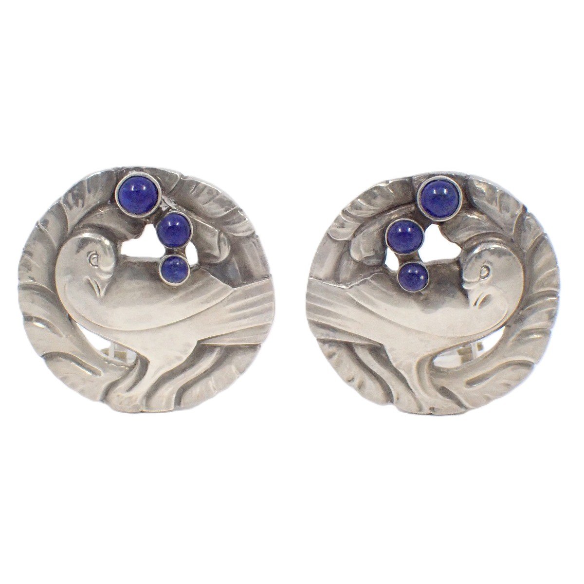 【中古】GEORG JENSEN ジョージジェンセン 66 鳩モチーフ イヤリング シルバー925/ラピスラズリ【いおき質店】