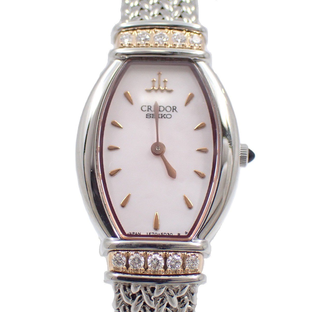 【中古】SEIKO セイコー クレドール 18K/SS ラグダイヤ クォーツ レディース 腕時計 ピンクシェル文字盤 1E70-3B90【いおき質店】