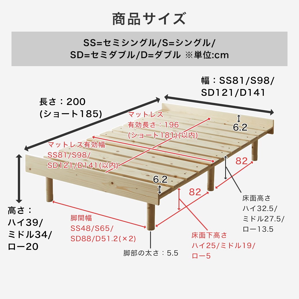 【ポイント10倍★16日1:59まで！】 マーヴィン すのこベッド ローベッド セミシングル シングル セミダブル ダブル ショート 幅90cm有り ベッドフレーム 木製 頑丈 耐荷重500kgクリア ヘッドレス 高さ3段階 低ホルムアルデヒド