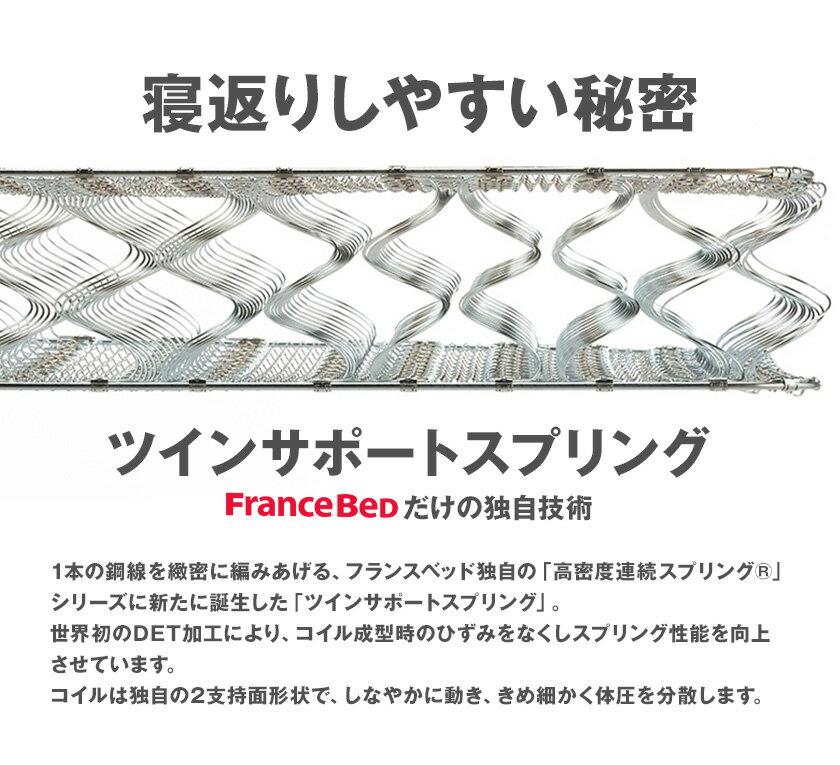 フランスベッド マットレス ダブル 2年保証 寝返りしやすい 通気性良い 防ダニ 抗菌 防臭 ツインサポート 高密度連続スプリングマットレス TW-010α ダブルサイズ 日本製 【受注生産品】 [2]