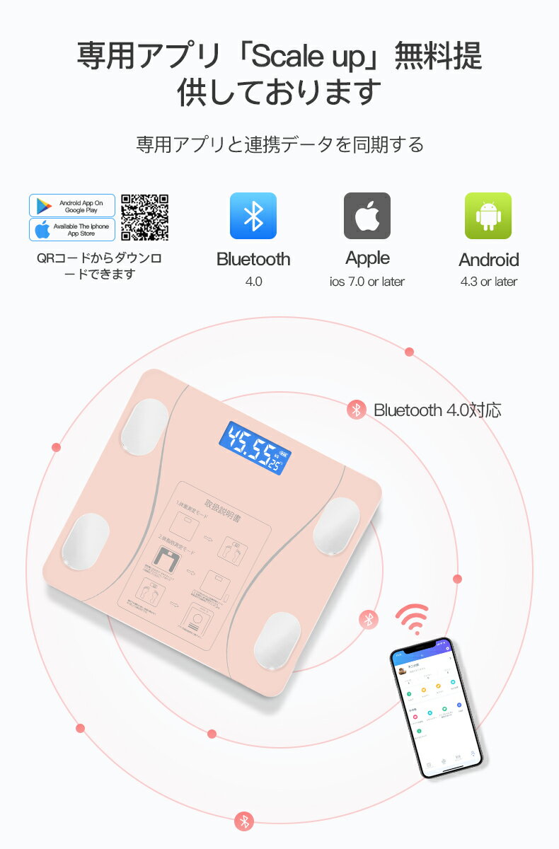 24種類健康項目測定 99人登録可能 3年保証 体重計 体組成計 体脂肪計 スマホ連動 最新モデル Bluetooth接続 24健康項目測定 ピンク パーティを彩るご馳走や 父の日ギフト 推定骨量など 筋肉量 体脂肪率 Bmi Iphone 高精度 省エネ Androidスマホアプリ