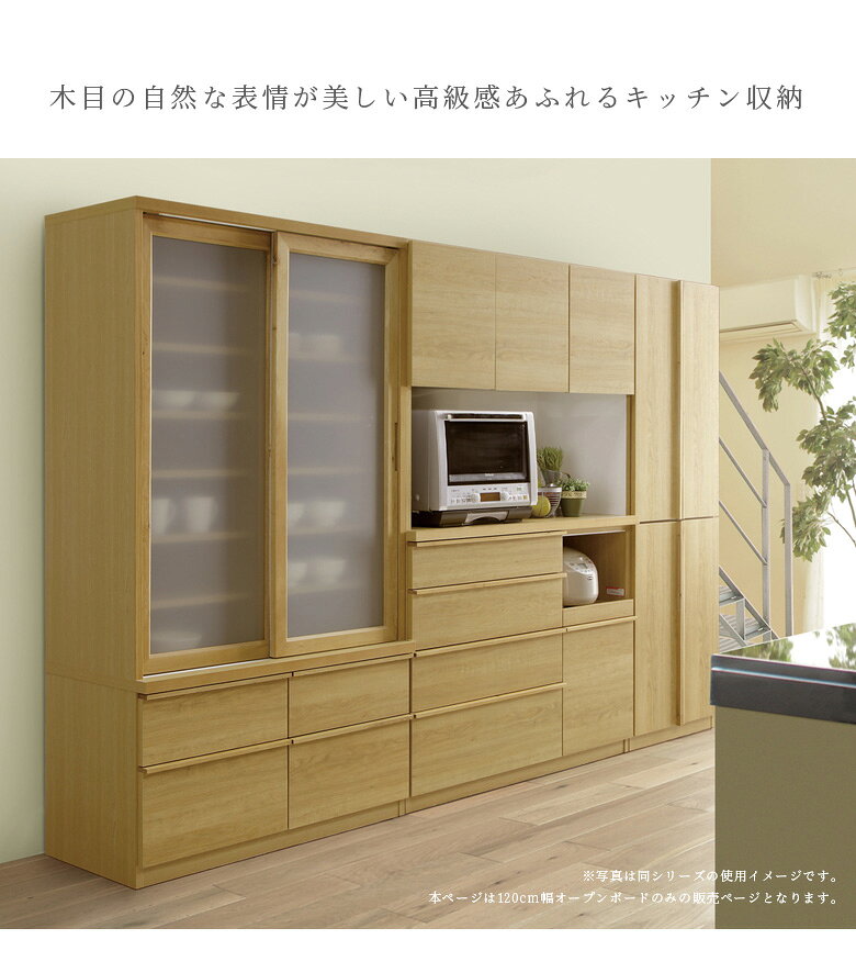【全商品ポイント2倍!!】 キッチンボード 食器棚 完成品 120cm幅 レンジ台 キッチン収納 120 引出し 国産 日本製 モイス 幅120cm 引き出し レンジボード 開き戸 オープンボード ナチュラル 棚 コンセント付き フルスライドレール 可動棚 [2]