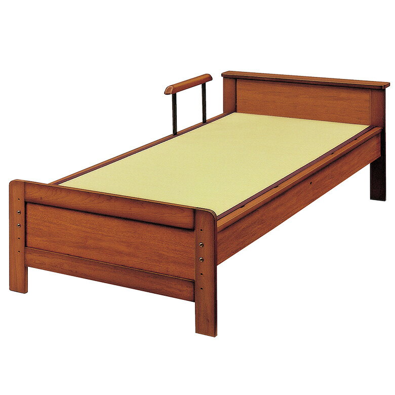 【各種クーポンあり☆最大10%off!!】 畳ベッド セミダブルベッド 手すり付き 木製ベッド 日本製 国産 フレームのみ 棚付き たたみベッド セミダブル 5段階 高さ調整 タウン 木製 イ草 通気性 調湿 ベッドフレーム ベッド ベット ブラウン 手すり1本付き