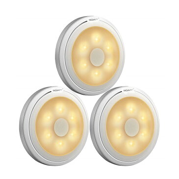 【3個セット】【停電・防災対策】SOAIY 改良型 タッチセンサー搭載 LEDライト 電池式 センサーライト プッシュライト 常夜灯 足元灯 懐中電灯 非常灯 オムツ替え用 授乳ライト 電球色 食器棚 車内 引き出し クロゼット トイレ 寝室 キッチン 室内 【送料無料】