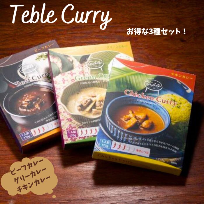 チキンカレー グリーンカレー ビーフカレー Table Curry 3種セット 九州素材 レトルトカレー 保存食 食べ比べ 九州テーブル カレーライス お試し 簡単