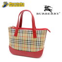 バーバリー ハンド バッグ レッド 格子柄 ブラウン トート キャンバス レザー 小さい 可愛い スモール チェック BURBERRY 逸品質屋 丸高【中古】【送料無料】