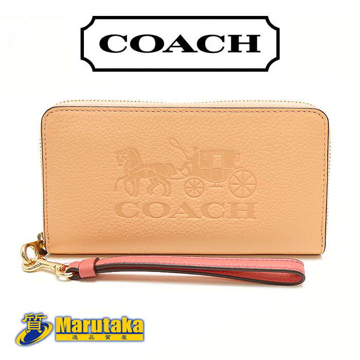 コーチ 長財布 C5889 レディース サーモンピンク レザー ラウンドファスナー ストラップ付 COACH 逸品質屋 丸高 24k74【中古】【送料無料】【質屋出品 兵庫県 西宮市 実店舗あります】【適格請求書発行事業者】