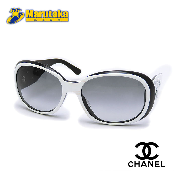 【中古】シャネル サングラス 5113 c.755/11 56□16 130 2N ブラック×ホワイト ココマーク アイウェア chanel 逸品質屋 丸高