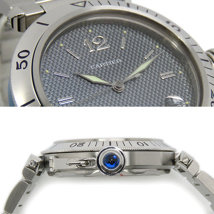 カルティエ パシャ 38mm W31017H3 ギョーシェ グレー メンズ ウォッチ cartier SS ...