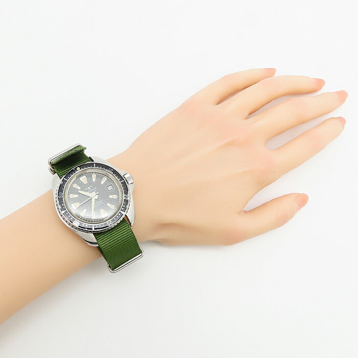 テクノス スカイダイバー 自動巻 ステンレス 10744 ブラック 新品NATOベルト ヴィンテージ アンティーク グリーン 腕時計 中古 送料無料 逸品質屋 丸高 尼崎 希少 レア お洒落 本物 買取 ナイロン 風防 Marutaka TECHNOS Skydiver SS Automatic