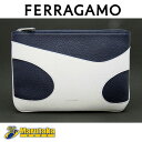 Ferragamo サルヴァトーレ フェラガモ レザー ポーチ マルチケース 白 紺 ホワイト ネイビー 逸品質屋 丸高 24k290【中古】【送料無料】【質屋出品 兵庫県 西宮市 実店舗あります】【適格請求書発行事業者】