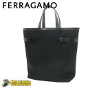 Ferragamo サルヴァトーレ フェラガモ ガンチーニ 縦長トートバッグ キャンバス レザー ブラック 美品 逸品質屋 丸高 24k341【中古】【送料無料...
