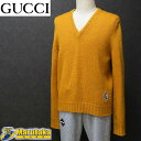 GUCCI グッチ メンズ Gランバス ニット 571545 XKA05 マスタードロゴパッチ sizeS Vネック ウール セーター 逸品質屋 66-0417【中古】【送料無料】【質屋出品 兵庫県 西宮市 実店舗あります】【適格請求書発行事業者】