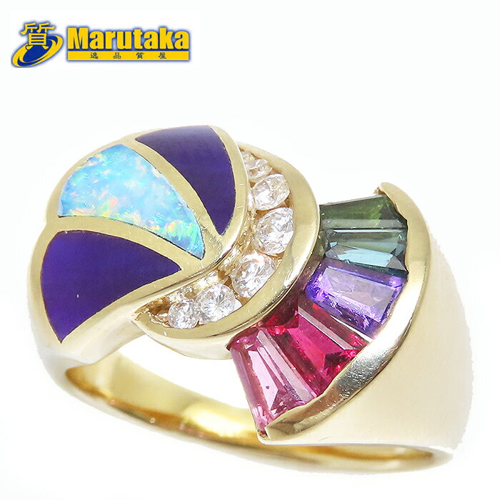 ダイヤモンド トルマリン オパール リング 9号 K14 鑑