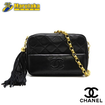 シャネル CHANEL マトラッセ フリンジ ラムスキン ココマーク チェーンショルダー ブラック 黒 ゴールド金具 ヴィンテージ【中古】【送料無料】