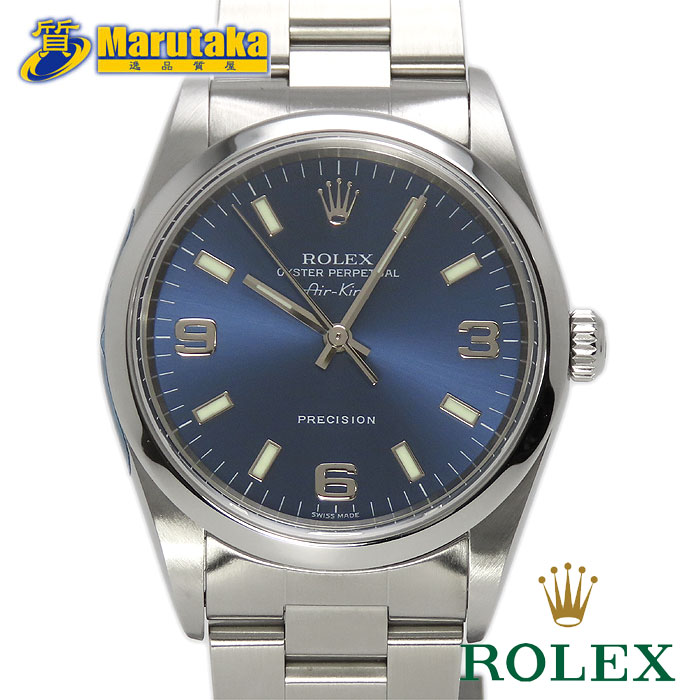 ロレックス 14000M エアキング ブルー 369 P番 2000年 ギャランティ付 ROLEX 3列 ステンレス メンズ 腕時計 逸品質屋【中古】【送料無料】