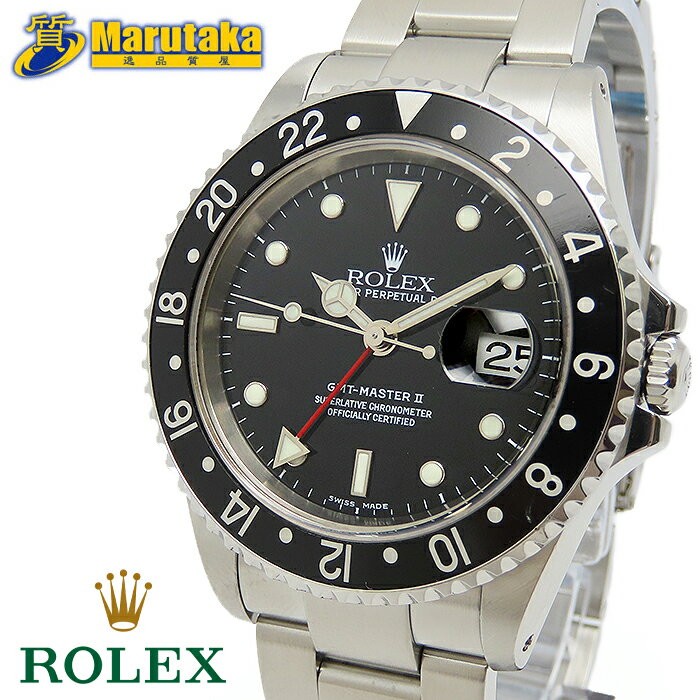 ロレックス GMTマスター2 16710 箱 保証書 ギャランティカード ブラック レッド 黒黒 赤針 SS 2002年 ROLEX GMT Master2 Cal.3185 BLACK 腕時計 逸品質屋 丸高 尼崎 兵庫 美品 a23-41-1 【中古】【送料無料】