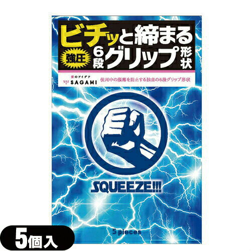 ◆【メール便(日本郵便) ポスト投函 送料無料】【コンドーム】【斬新な6段グリップ形状】相模ゴム工業 SQUEEZE!!!(スクイーズ) 5個入り - ギュッ、ビチッと締まる強圧6段グリップ形状 小さめ Sサイズ ※完全包装でお届け致します。【smtb-s】