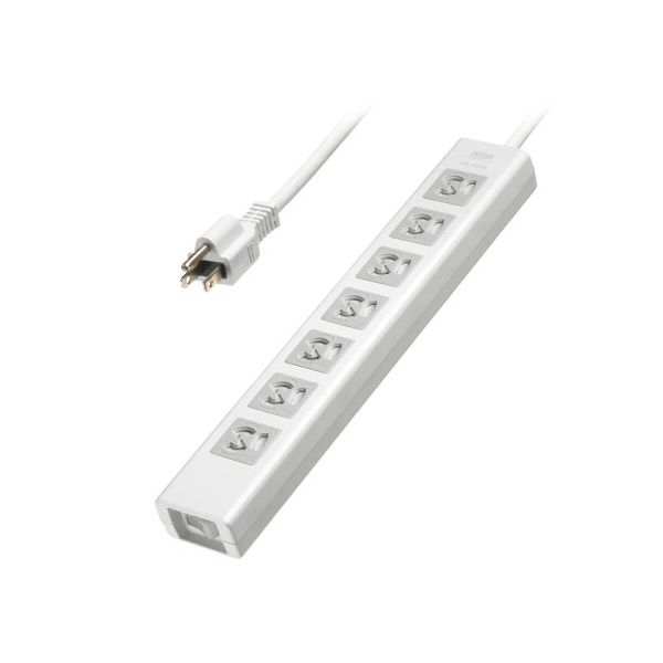 サンワサプライ 抜け止めシャッタータップ 3P抜け止め7個口 集中スイッチ 雷ガード 5m ホワイト TAP-F37SH-5Z