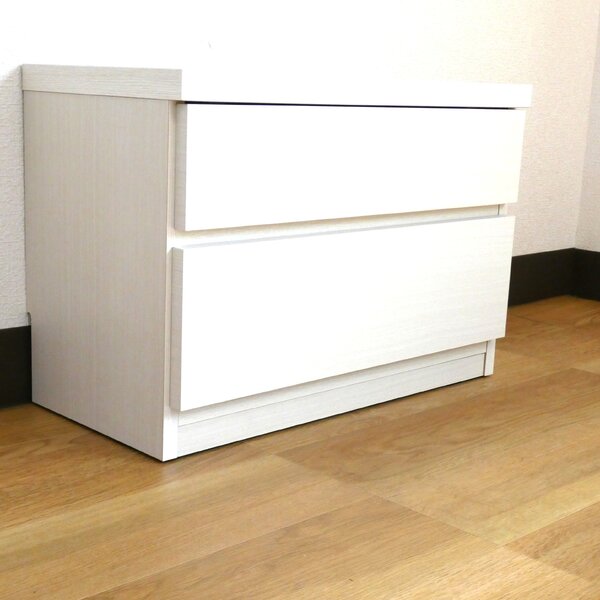 頑丈薄型チェスト/座れる収納ベンチ【2段 幅60cm ホワイト木目調】 奥行30cm 日本製 『ウスピッタ』【..