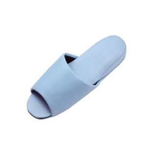 （まとめ）抗菌ビニールレザー調スリッパ（前開き） ブルー 30足