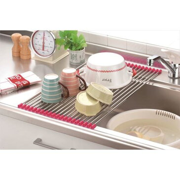折りたたみ 水切りラック/キッチン用品 【20本 ダークピンク】 約574×330×10mm 日本製 ステンレス製 〔台所〕 送料込!