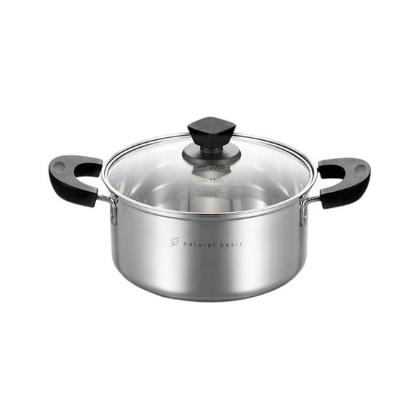 ナチュラルベーシック 両手鍋 20cm 焦げつきにくい 保温性 鍋の中身が見えるガラス蓋 NBP-20