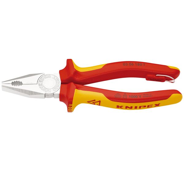 KNIPEX クニペックス 1000V絶縁ペンチ 落下防止 全長180mm 0306-180T