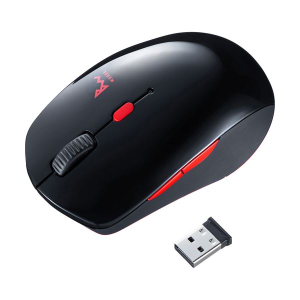 (まとめ)サンワサプライ 静音ワイヤレスブルーLEDコンボマウス ブラック×レッド MA-WBTBL193BKR 1個【×3セット】
