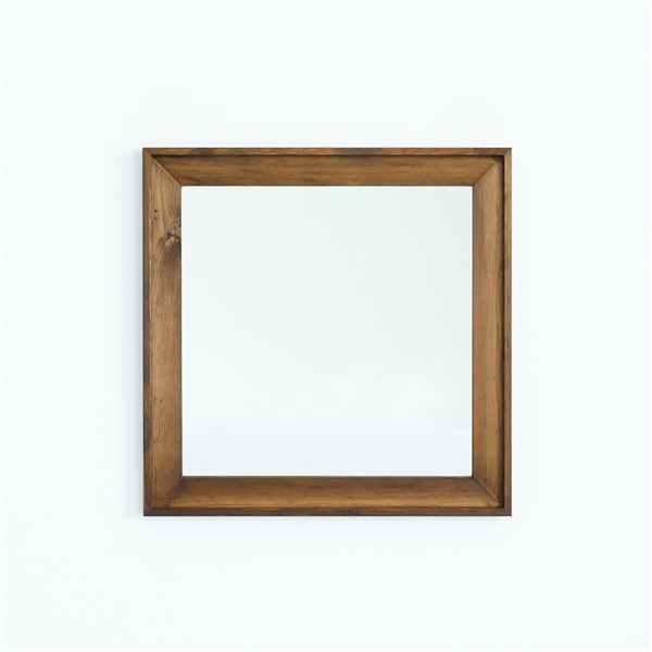 L型フレームウォールミラー(680×680mm) (アンティークブラウン)天然木 北欧風 日本製 鏡 姿見 高級感 ドレッサー 木製 壁掛け モダン 木枠 玄関 トイレ 洗面 NK-17