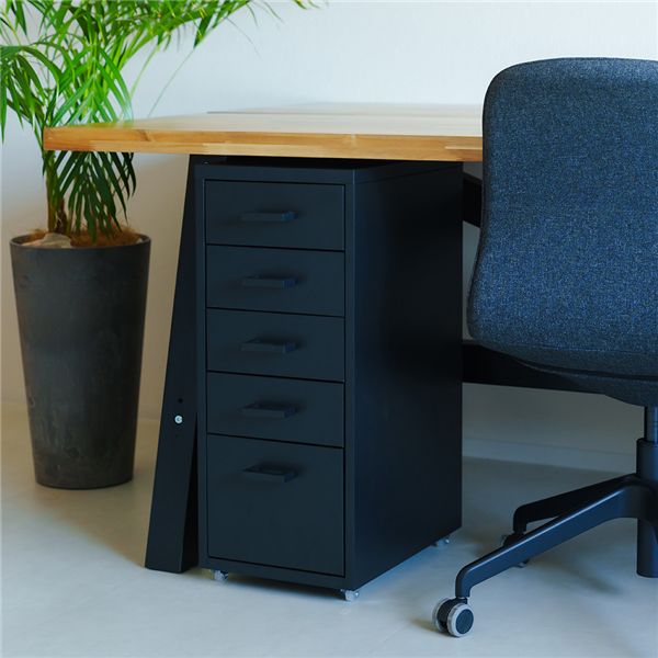 【2個セット】くらしのストレージワゴン5段(ブラック/黒) オフィス デスクワゴン スチール キャビネット 引出し モダン 書類収納 サイドワゴン 収納 韓国インテリア 業務用 組立品 NK-481