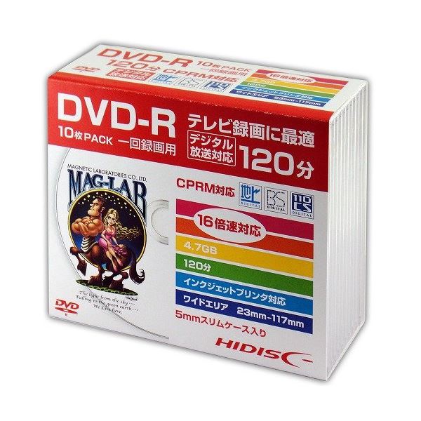 (まとめ)HIDISC DVD-R 録画用5mmスリムケース10P HDDR12JCP10SC【×5セット】