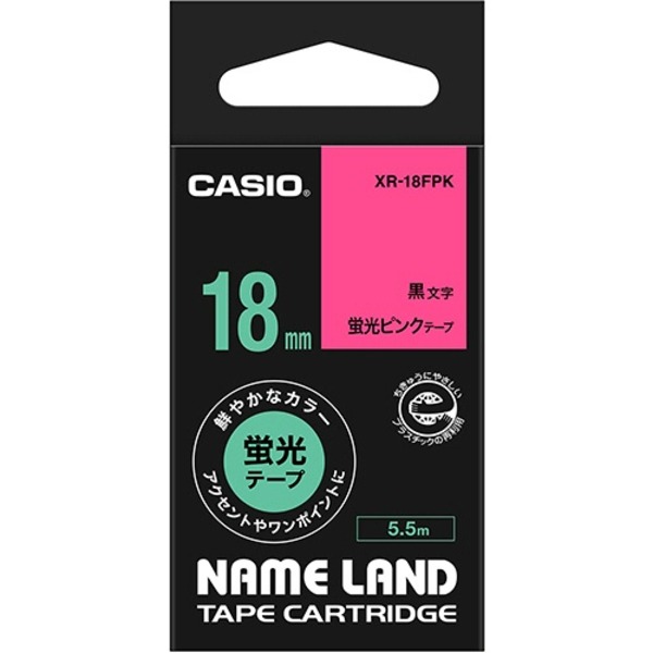 （まとめ） カシオ CASIO ネームランド NAME LAND スタンダードテープ 18mm×5.5m 蛍光ピンク／黒文字 XR-18FPK 1個 【×4セット】