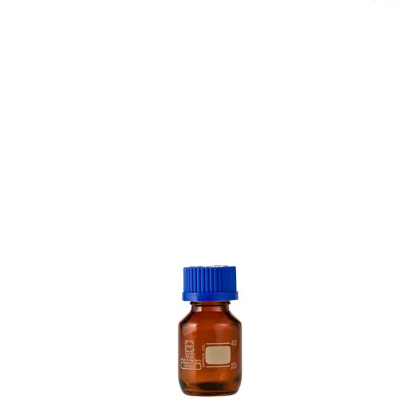 【柴田科学】ねじ口びん(メジュームびん) 茶褐色 青キャップ付 50mL【10個】 017210-50A